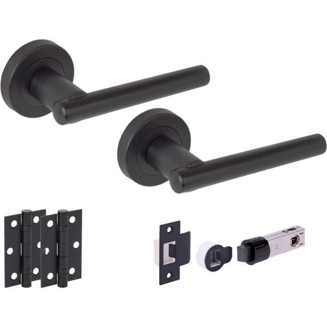 Leader Solus Round Rose Lever Door Handle Set - Matt Black (341538)