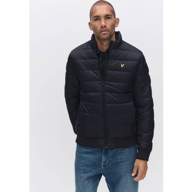 Lyle and Scott Mens Jet Black Funnel Neck Wadded Jacket - Medium