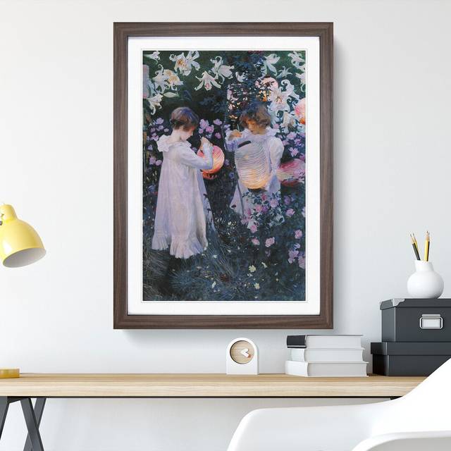 Carnation, Lily, Rose by John Singer Sargent - Picture Frame Painting - Walnut Framed (48cm H x 36cm W x 2cm D)