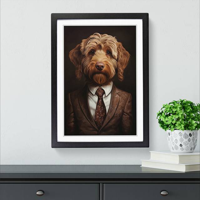 Labradoodle in a Suit Painting - Black Framed (34cm H x 25cm W x 2cm D)