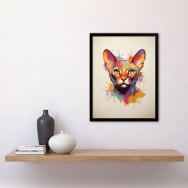 Abyssinian Cat Artwork - Single Picture Frame Art Prints - Multicoloured (43.3cm H X 33.3cm W)