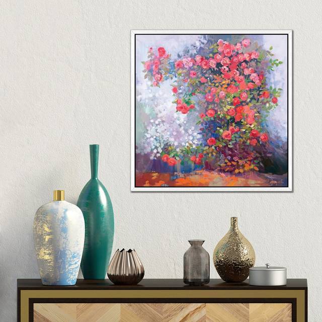 Scarlet Roses by Anastasiia Grygorieva - Gallery-Wrapped Canvas Giclée on Canvas - White Floater Framed (45.72 cm H x 45.72 cm W x 4.445 cm D)