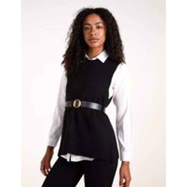 Womens Ribbed Knit Vest Blouse - Black - S