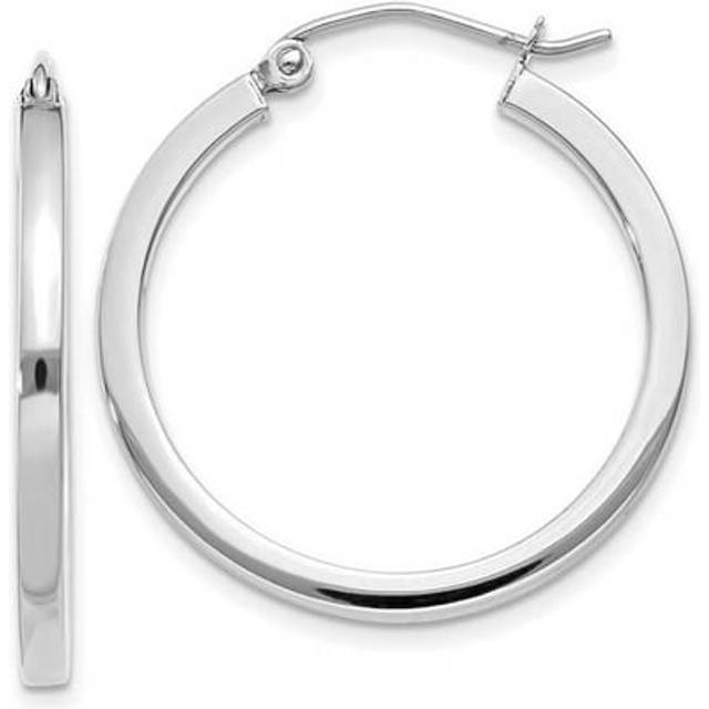 14K White Gold 2 mm Square Tube Hoops