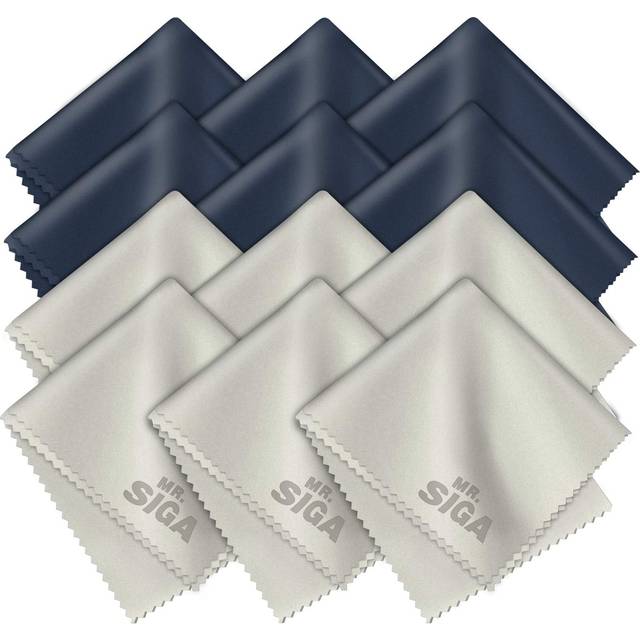 MR.SIGA Premium Microfiber Cleaning Cloths for Lens  Eyeglasses  Screens  Tablets  Glasses  12 Pack  6 x 7 inches (15 x 18 cm)  Navy/Gray