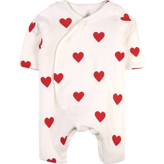 Petit Bateau Baby Organic Cotton Rib Heart Print Jumpsuit, Marshmallow/Terkuit