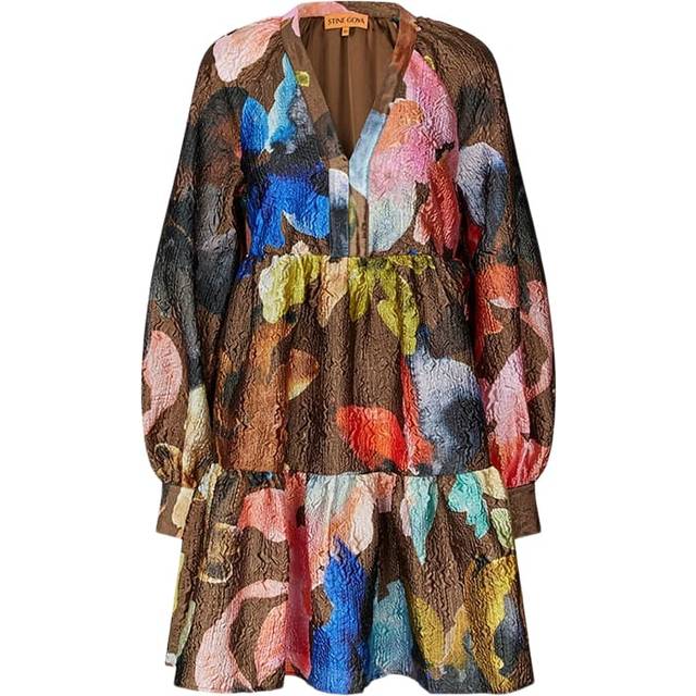 Stine Goya Tier Voluminous Cloqué Satin Mini Dress - XL - Brown