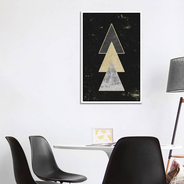 Abstract Gold Geometric Triangles Modern Abstract Art III - White Floater Framed (101.6cm H x 66.04cm W)