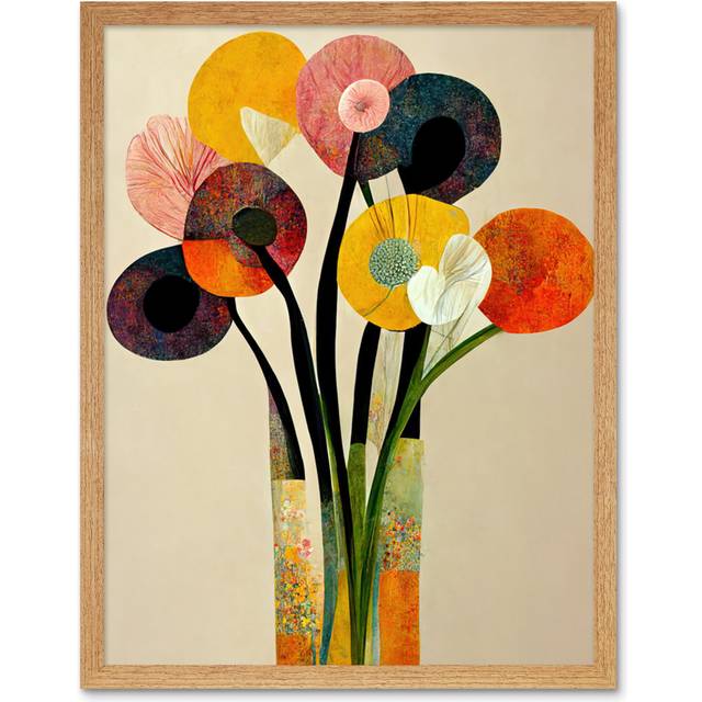 Spring Flowers Bouquet Abstract Vase Boho - Art Prints - Light Brown Framed Paper (25.9cm H x 20.6cm W)