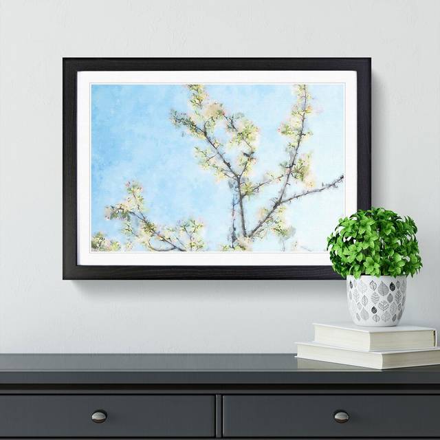 A White Cherry Blossom Tree - Picture Frame Painting Print - Black (24cm H x 33cm W x 2cm D)