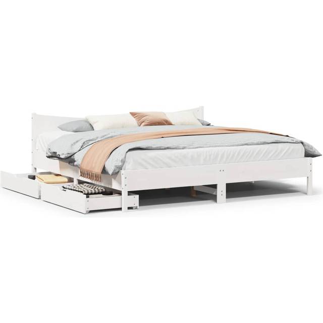 vidaXL Bed Frame with Drawers White 180x200 cm Super King Solid Wood Pine
