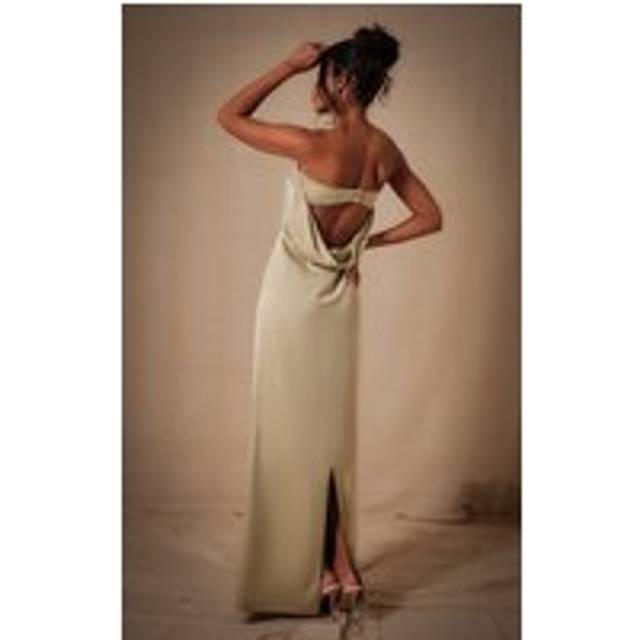 Sage Bridesmaid Satin Bandeau Maxi Dress, Sage - 14