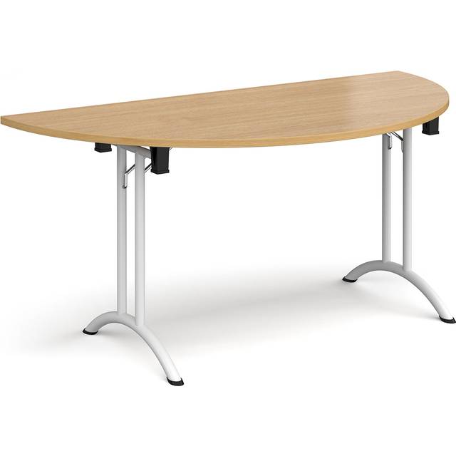 Semi Circular Folding Meeting Table with White Curved Legs - 1600mm - Oak