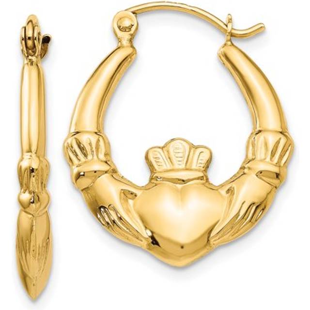 14K Yellow Gold Polished Claddagh Hoop Earrings