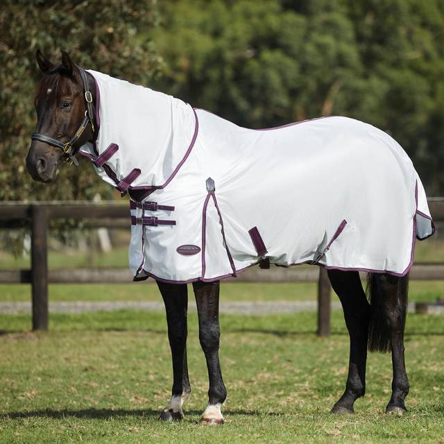 WeatherBeeta ComFiTec Essential Mesh II Combo Neck Fly Rug - White/Maroon/Grey / 6'6