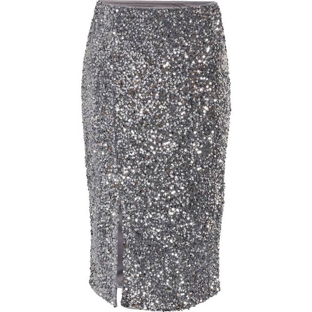 NOISY MAY Nmmia Nw Midi Sequin Skirt Wvn |Silver |M