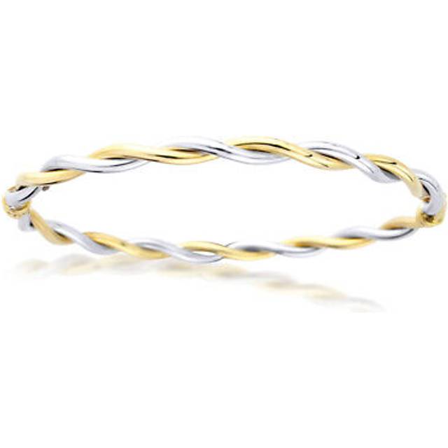 Jewelco London Ladies 9ct White Yellow Gold Woven Tube Twist Bangle Bracelet 4mm - BNNR02384