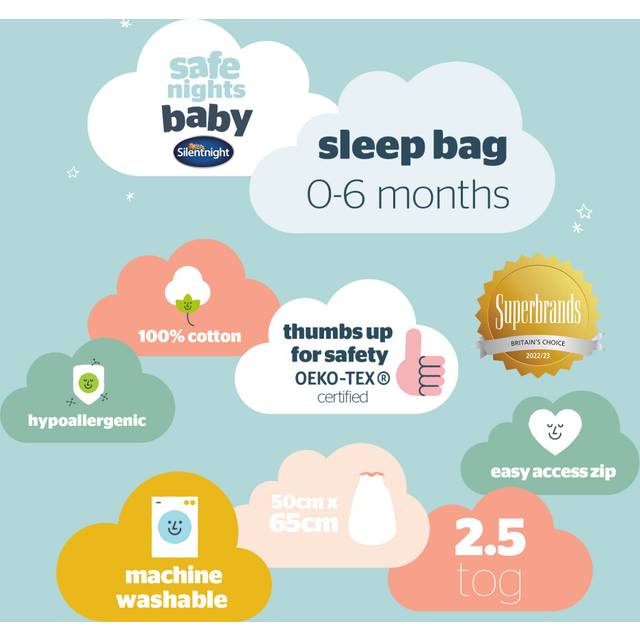 Silentnight Safe Nights 2.5 Tog Baby Sleep Bag, 0-6 Months - Celestial (1cm W X 1cm L)
