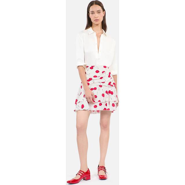 The Kooples Womens Ecru Red Cherry-print Tiered-hem Woven Mini Skirt S - ECRU RED