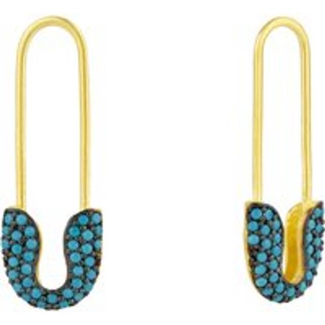Womens Turquoise Pave Safety Pin Earring Jewelled Sterling Silver - Metallics - One Size