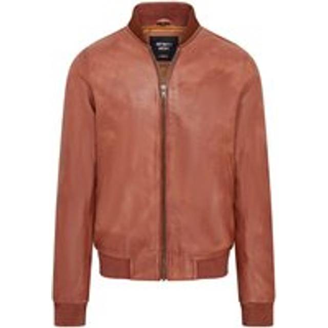 Men's varsity tan brown leather bomber jacket casual 100% soft lamb nappa ma-1