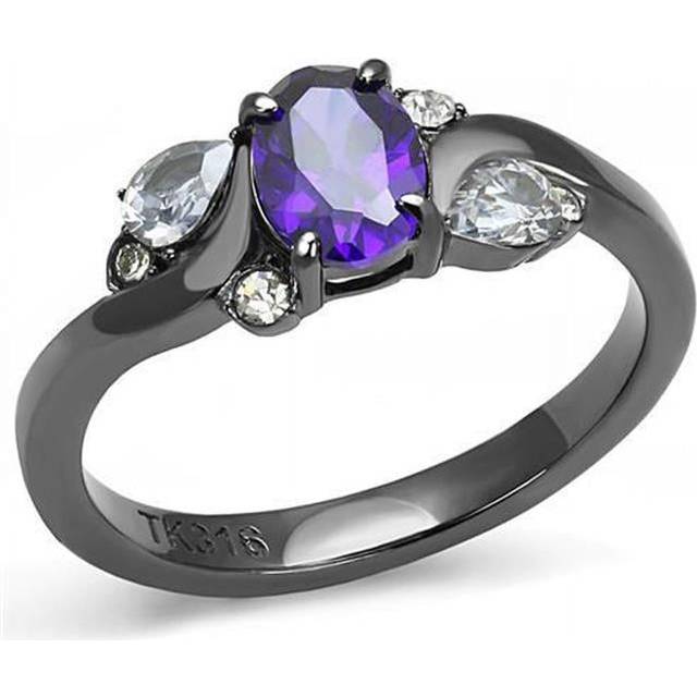 Alamode TK3169-10 Women IP Light Black Stainless Steel Ring with AAA Grade CZ in Tanzanite - Size 10