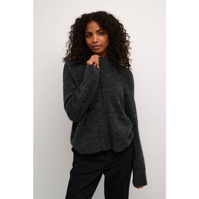 KAFFE Vera Zipper High Neck Cardigan, Dark Grey Melange