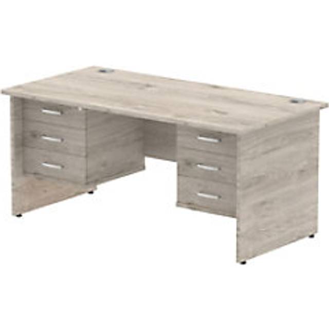 Impulse 1600x800mm Desk Grey Oak Panel Leg 2x3 Drawer Fixed Pedestal