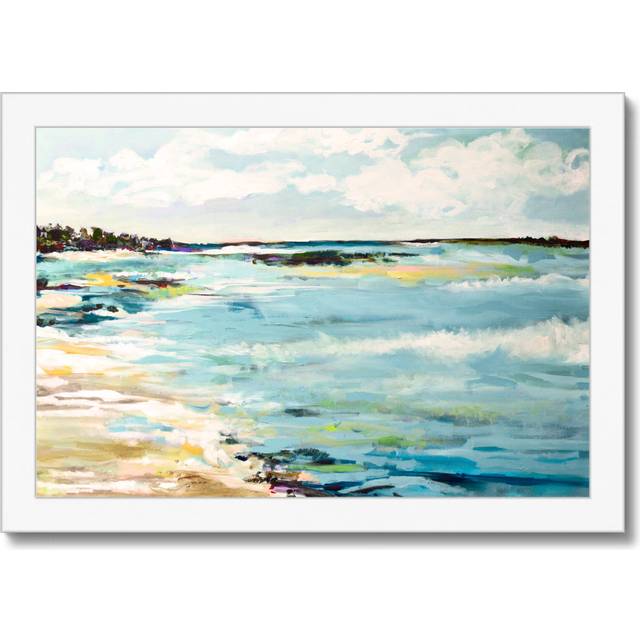 Beach Surf III by Karen Fields - Wrapped Canvas Painting - White Framed Paper Print (24cm H x 34cm W)