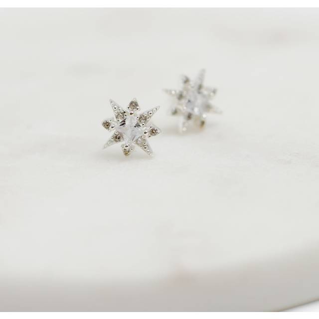 Simply Silver Sterling Silver 925 Cubic Zirconia Star Stud Earrings, Silver, Women - Ilver
