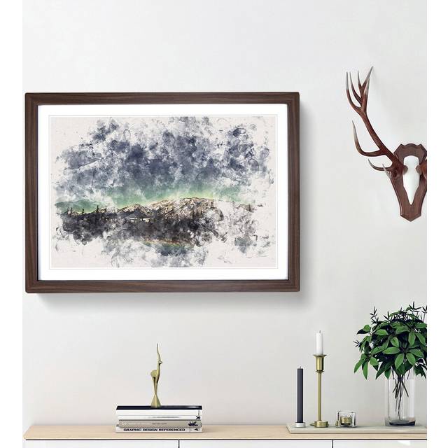 Northern Lights over in Canada - Picture Frame Graphic Art Print - Walnut Framed (33cm H x 45cm W x 2cm D)