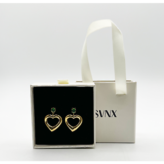 Womens Heart Drop Earrings in Gold with Green Stone - Metallics - One Size