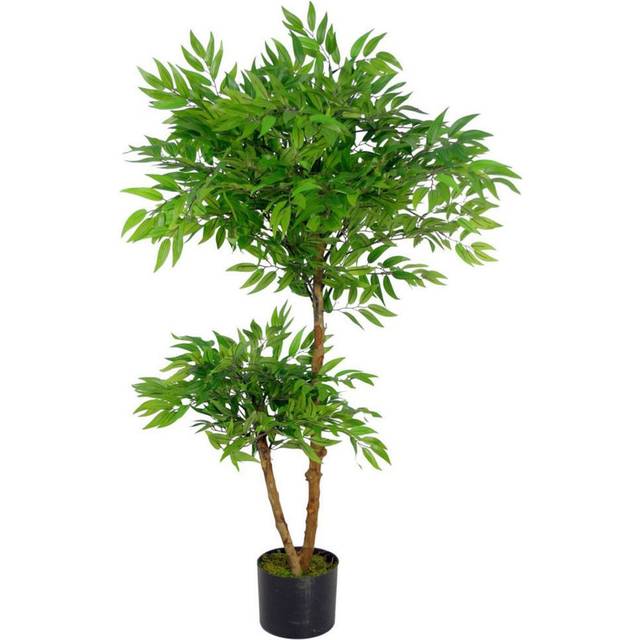 Artificial Ficus Tree Plant 100cm Ruscus Ficus Real Wood Trunk - Green (100cm H X 60cm W X 60cm D)