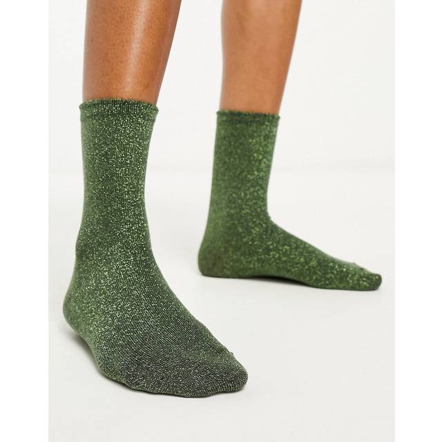 PCSEBBY GLITTER LONG 1 PACK SOCKS NOOS, Djupt ljus grön/detalj: toned Lurex
