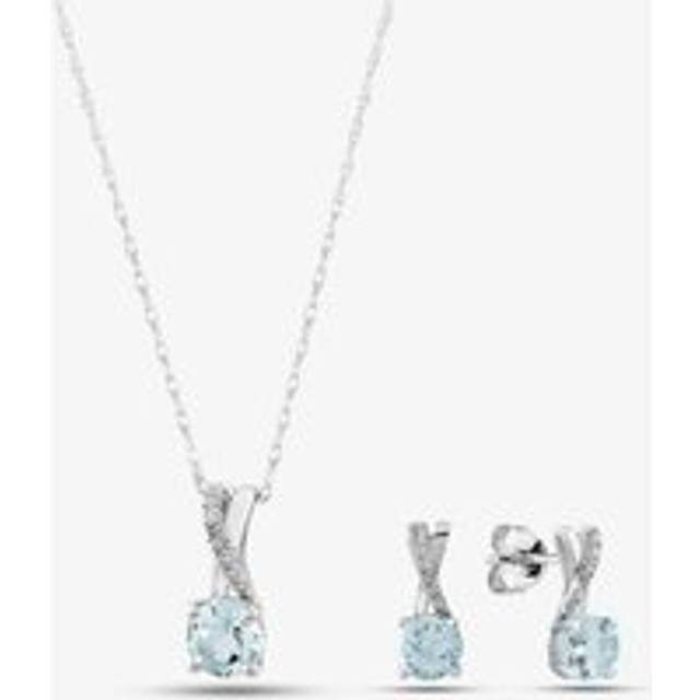 9ct White Gold Aquamarine & Diamond Crossover Stud Earrings OJE1703-AQ - Silver