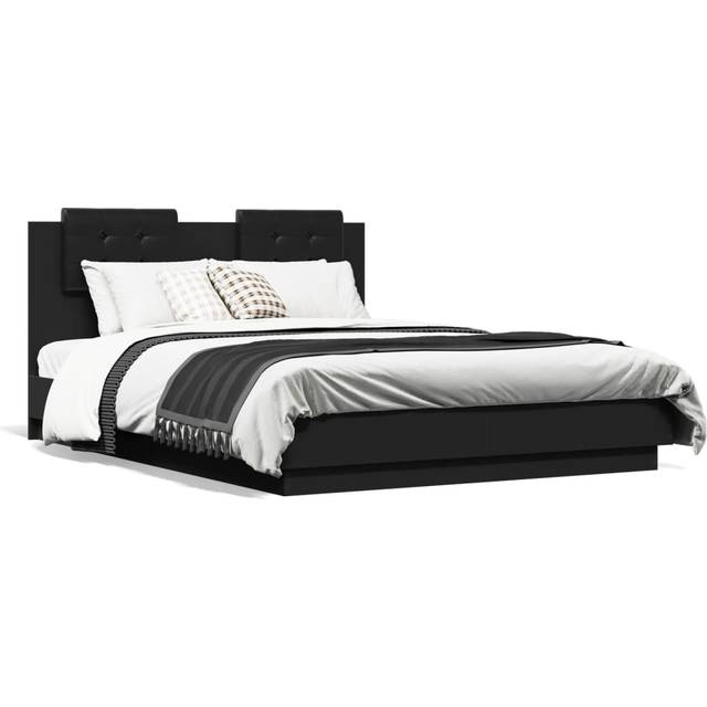 vidaXL Bed Frame with Headboard and LED Lights Home Bed Base Black 140x190 cm