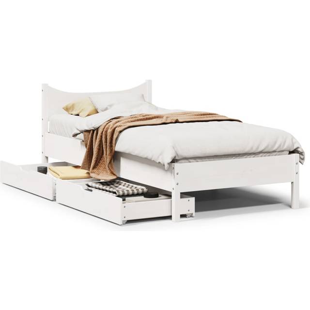 vidaXL Bed Frame with Drawers White 100x200 cm Solid Wood Pine