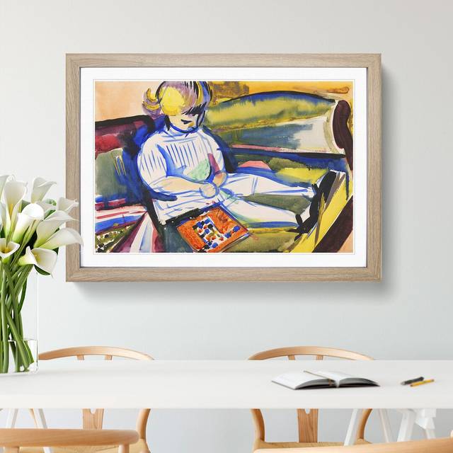 Child on Sofa by Henry Lyman Sayen - Picture Frame Painting - Oak Framed (36cm H x 48cm W x 2cm D)