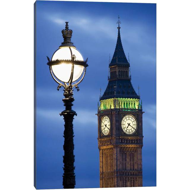 Europe, Great Britain, London, Big Ben. Clock Tower Lamp Post. by Jaynes Gallery - Wrapped Canvas Photograph (45.72cm H x 30.48cm W x 1.905cm D)
