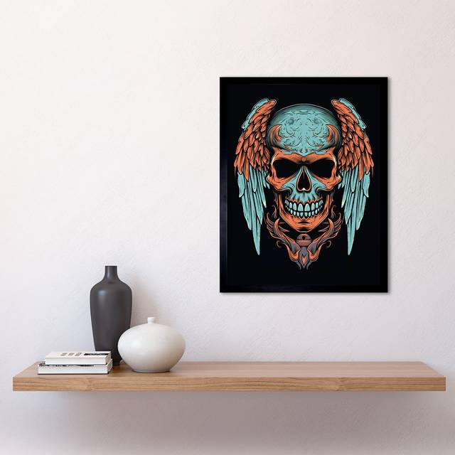 Mun Skull Wings Old School USA Tattoo Ink Body Art Americana 50s - Single Picture Frame Art Prints - Multicoloured (43.3cm H X 33.3cm W)