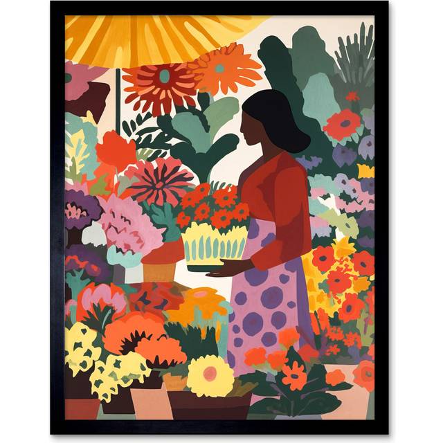 Albirdia Danish Pastel Aesthetic Florist Flower Market - Single Picture Frame Art Prints - Multicolour (43.3cm H X 33.3cm W)
