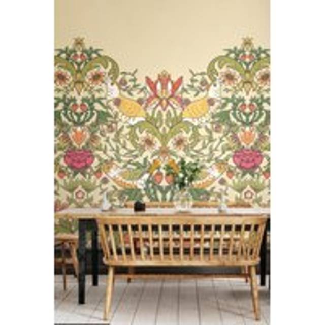 Origin Murals Birds, Fruit And Foliage Gold And Olive 3M X 2.4M Wall Mural, Gold