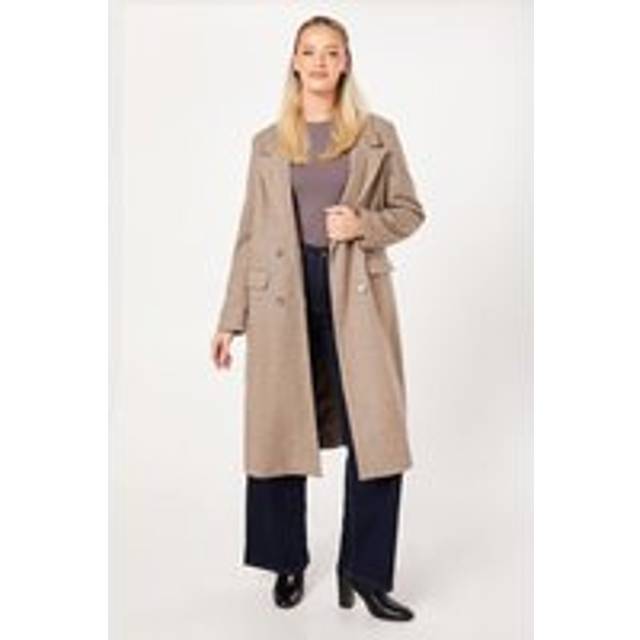 Womens Herringbone Wool Smart Coat - Neutral - L