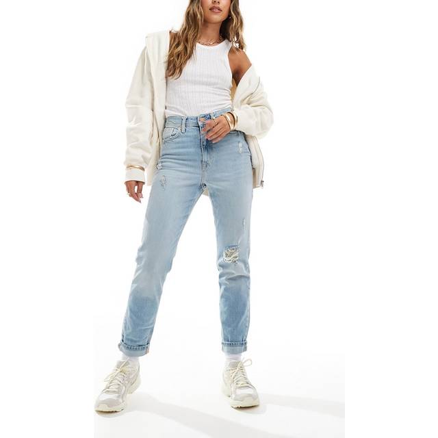 River Island Womens Blue High Waisted Ripped Mom Jeans - 16S