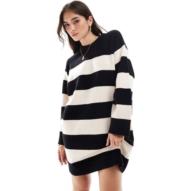 ASOS DESIGN – Monokrom, randig miniklänning med rund halsringning och breda muddar-Flera