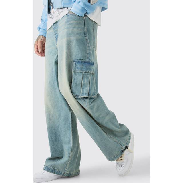 Tall Denim Cargo Parachute Jeans - Blue - 30