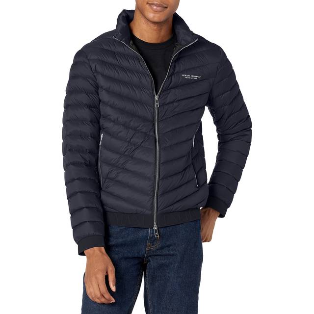 Armani Exchange Men's Nylon Down Padded Jacket - Navy/Melange Grey - XL - Blue