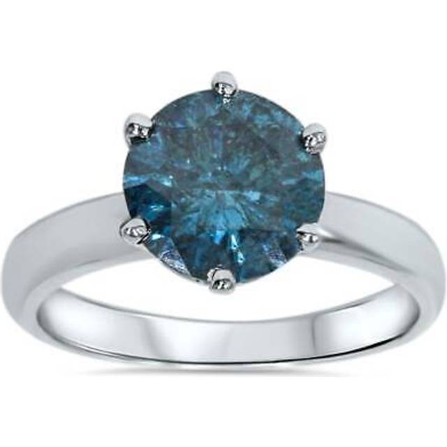 2ct Treated Blue Diamond Solitaire Engagement Ring 14k White Gold