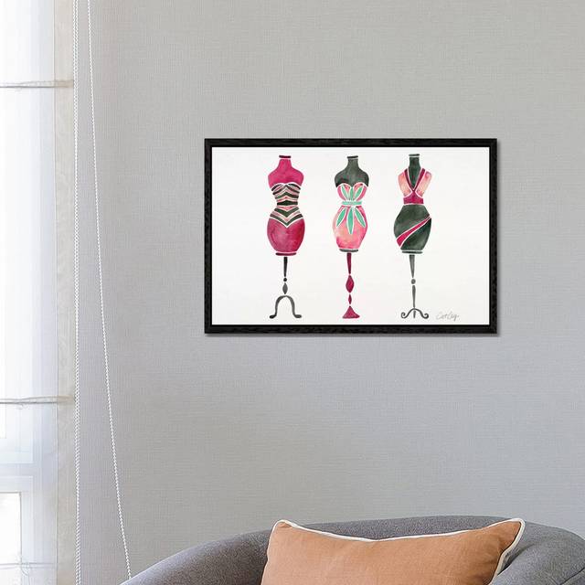 Pink 3 Dresses by Cat Coquillette - Gallery-Wrapped Canvas Giclée on Canvas - Black Framed (66.04 cm H x 45.72 cm W)