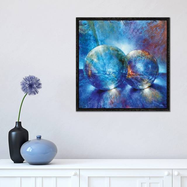 Two Blue Marbles by Annette Schmucker - Graphic Art on Canvas - Black Framed (45.72 cm H x 45.72 cm W)